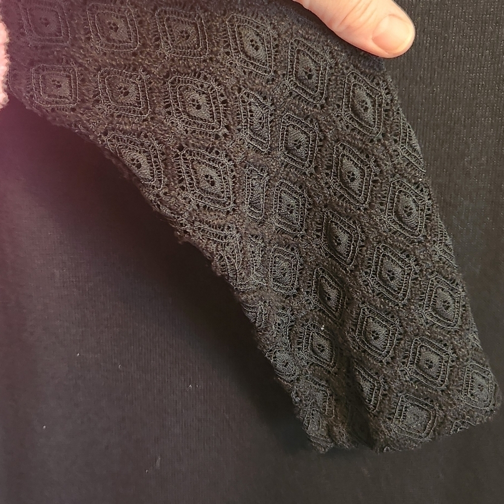 Jones New York Black Dress With Crochet Sleeves Medium - Picture 2 of 4